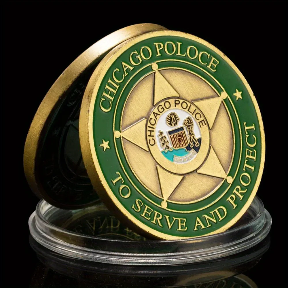 US Chicago Police Souvenir Coin To Serve and Protect Challenge Coin Collection American Skull bronze  Plated Commemorative Coin