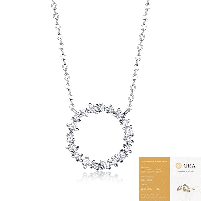 

LUNYIZUAN D цветной муассанит круглый кулон ожерелье для женщин GRA сертифицированный S925 серебряный круглый кулон ожерелье-венок