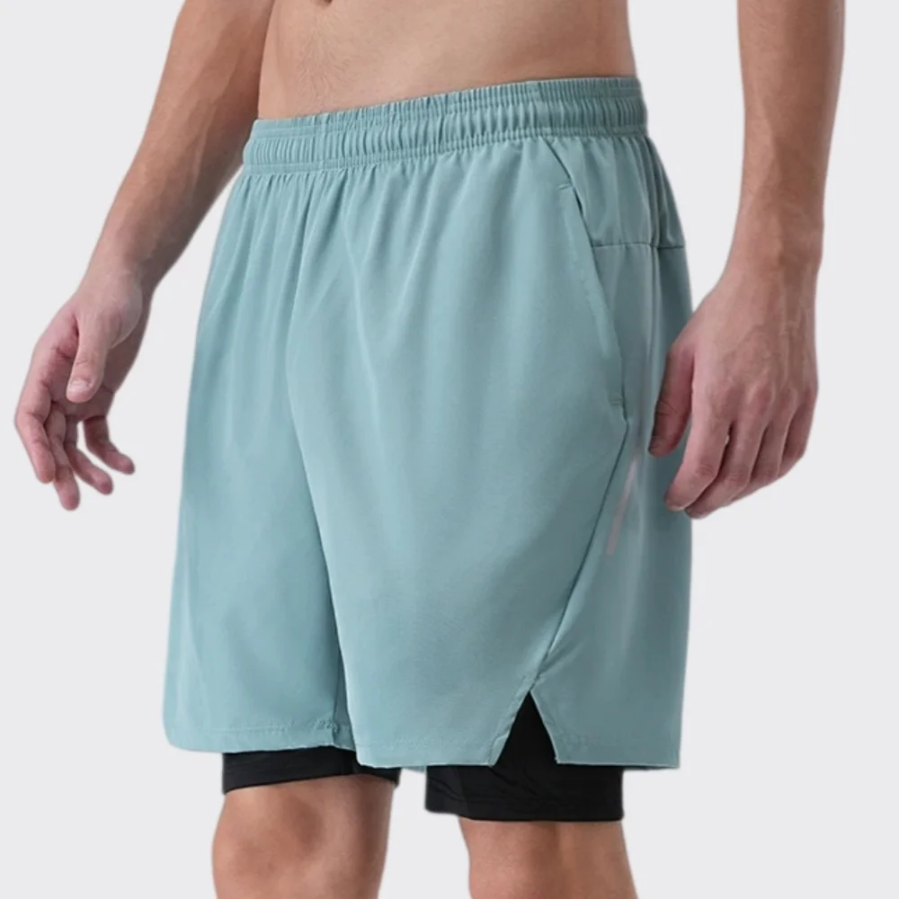 Summer Men's Running Shorts Quick-drying Fitness Double Layer Shorts Men New Gym Sport Workout Training Bodybuilding Short Pants