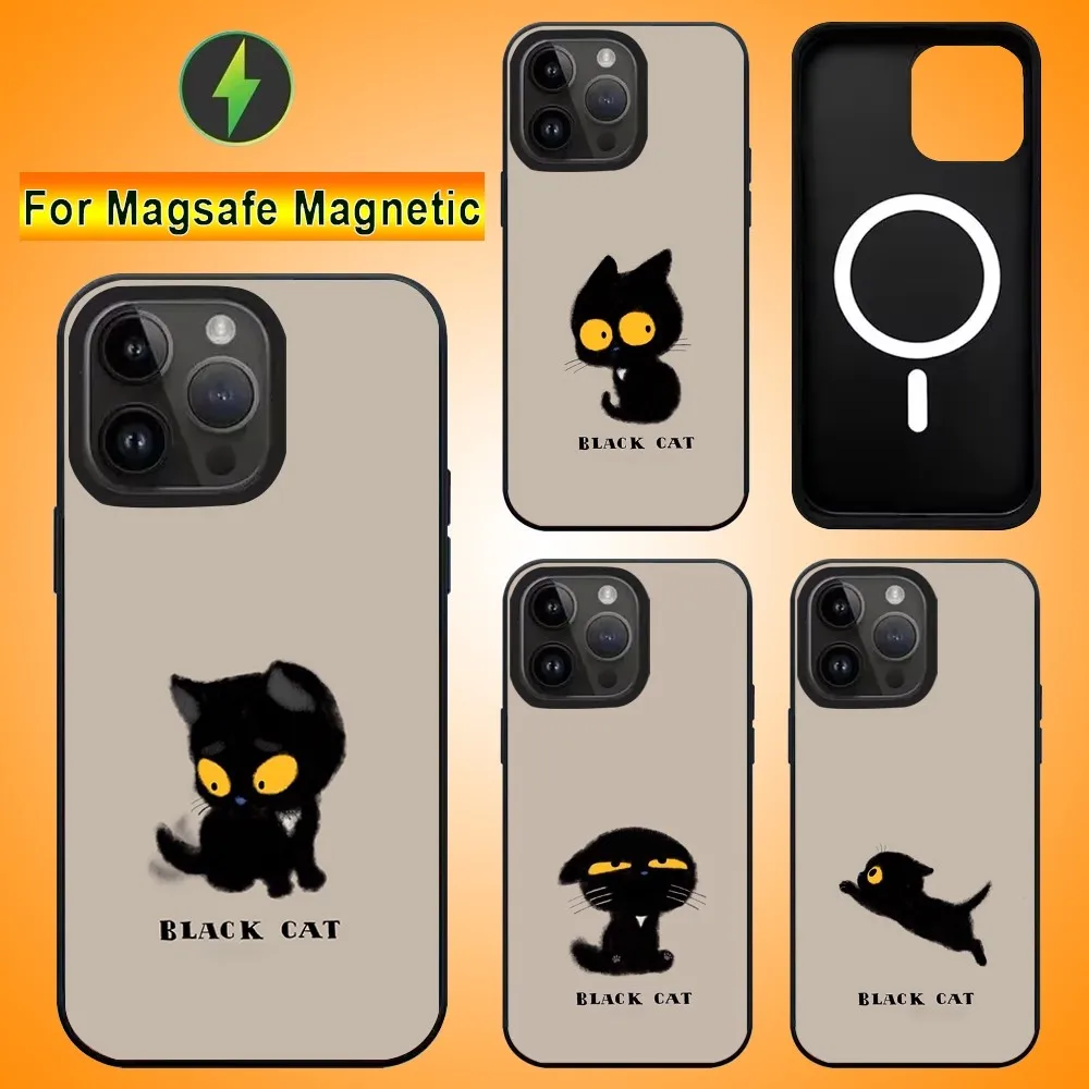 

Black Cat Phone Case For IPhone 15 14 13 16 Pro Max 11 12 Mini Alex Mirror For Magsafe Wireless Charging Cover