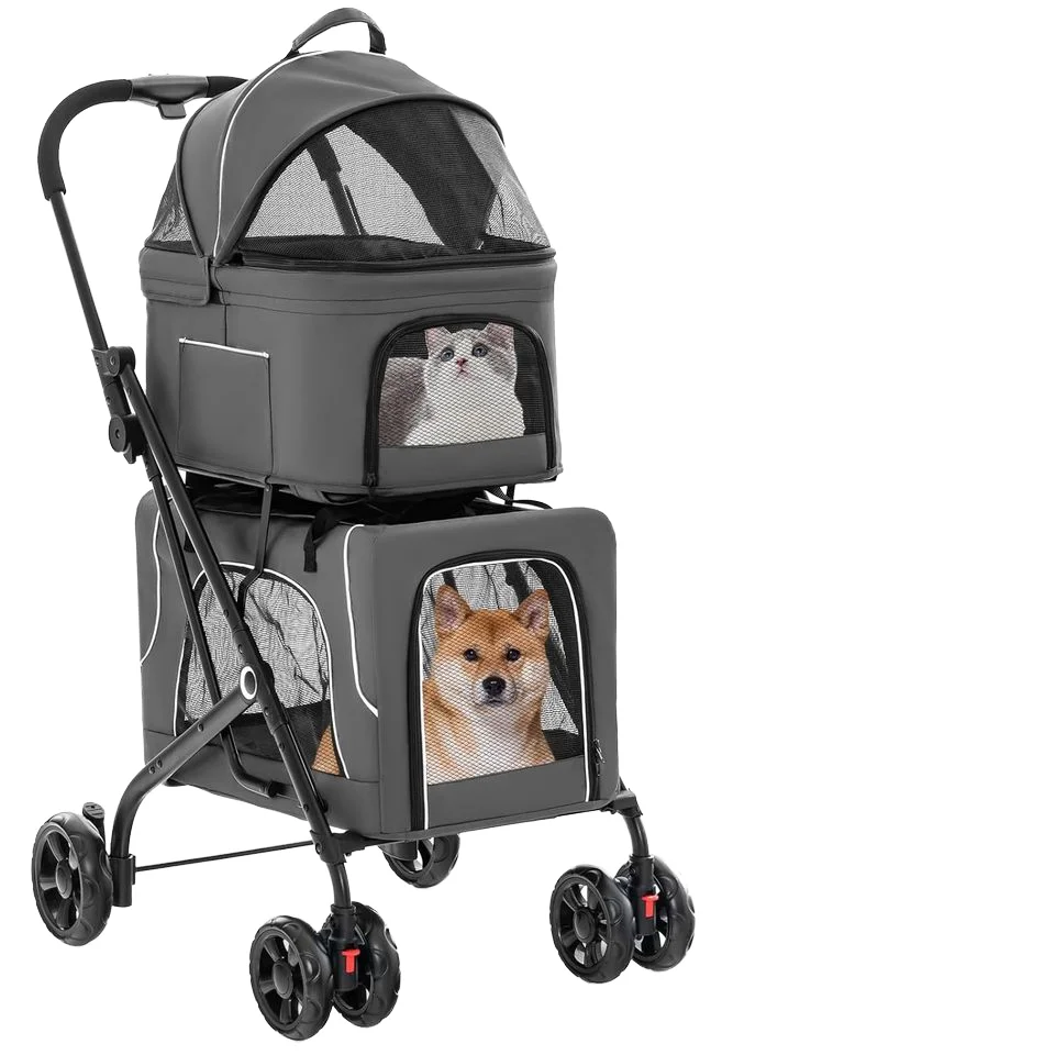 Pet Stroller Double Dog Stroller Detachable Carriers 4 Lockable Wheels Safety Belt for Small & Medium Pets Folding Travel