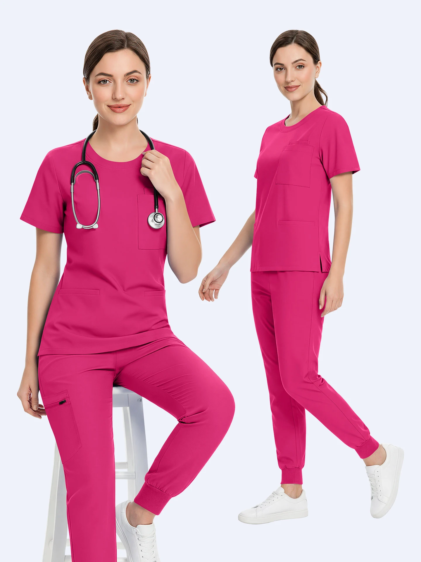 Comfortable Elastic Short Sleeve Hand Washing Gown Women's Surgical Work Uniform Pure Color Nurse Suit Summer Medical Coat