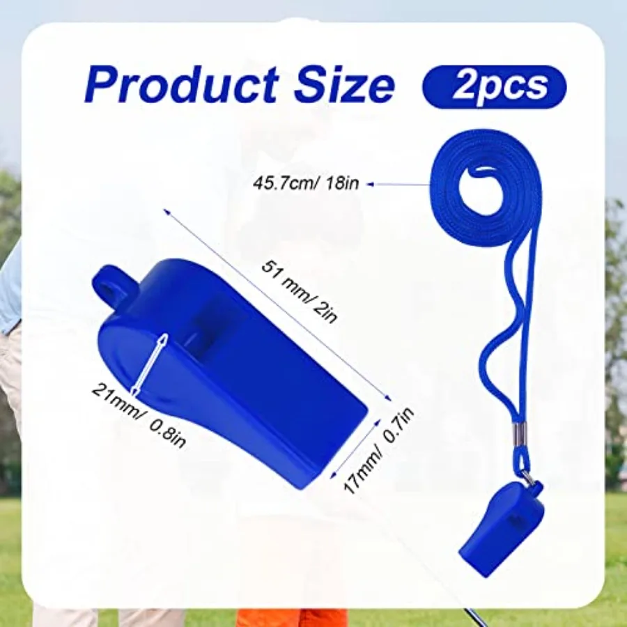 2개입 스포츠 호루라기 큰 소리 ABS 플라스틱 호루라기 끈 포함 훈련 생존 비상 스포츠 심판 코치 교사용