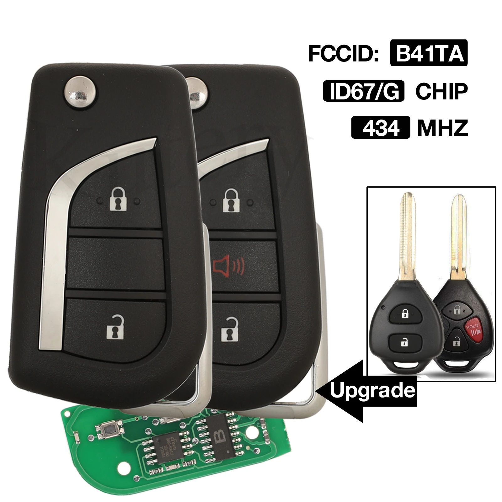 jingyuqin B41TA 2/3BTN 434MHz ID67 G Chip Upgrade Flip Remote Key For Toyota Hilux 2007-2012 Fit Toyota Yaris Camry Corolla