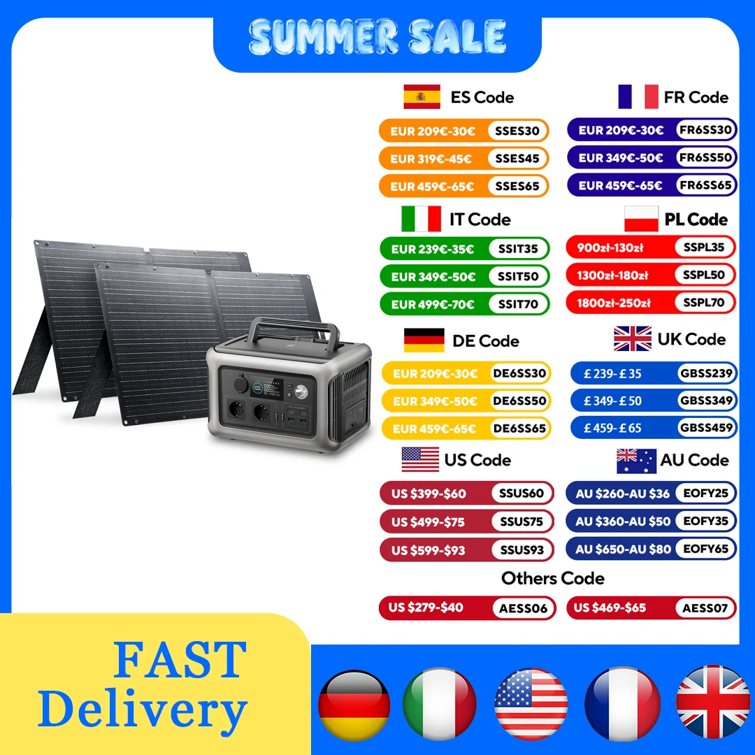 ALLPOWERS Solarpanel 100W 140W 200W Solar Energy Charger with LiFePo4 Battery 299Wh 600W Portable Power Station for Camping RV