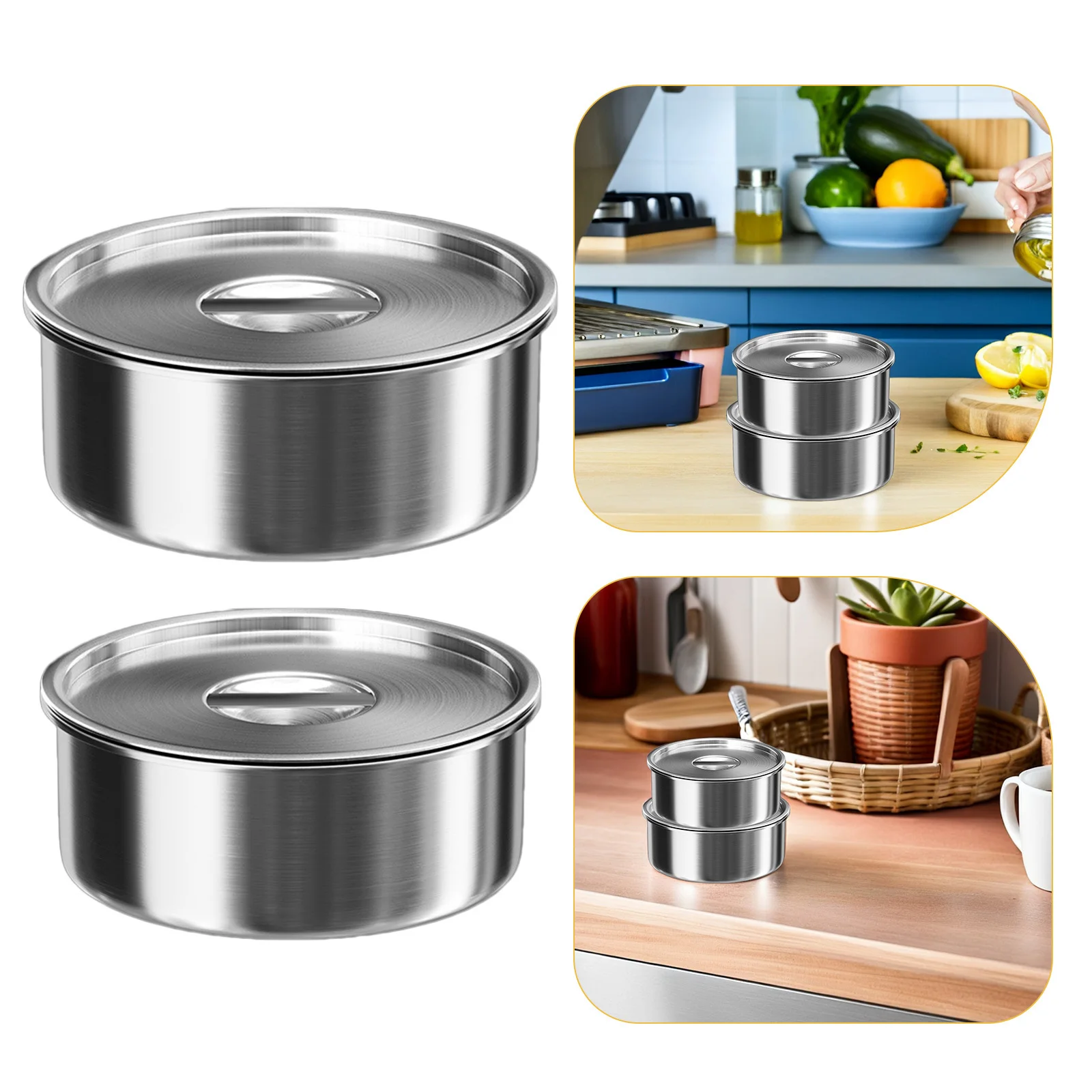 

2Pcs Stainless Steel Rice Bowls with Lid Steamed Egg Soup Bowl Multipurpose Steaming Bowl for Kitchen Serving Outdoor Use