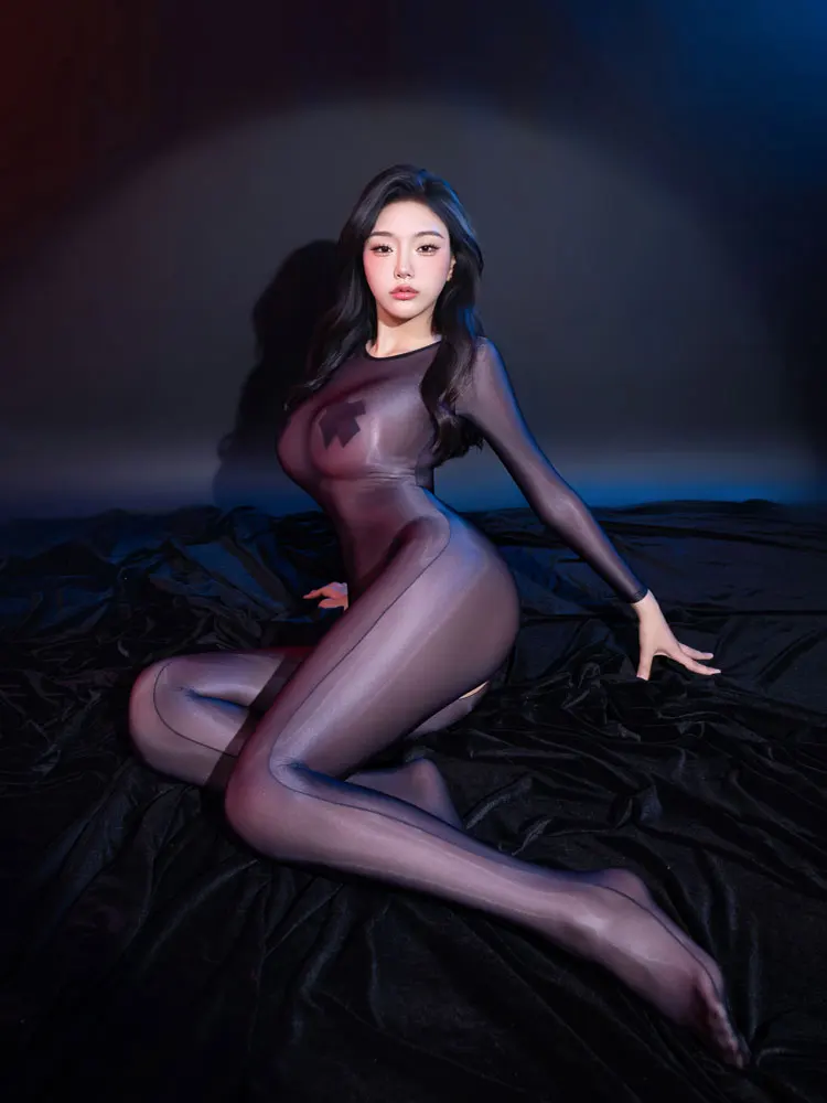 Combinaison Sexy brillante à l'huile pour femmes, élastique, transparente, entrejambe ouvert, body exotique, vêtements de mise en forme, serrés moulants, Clubwear