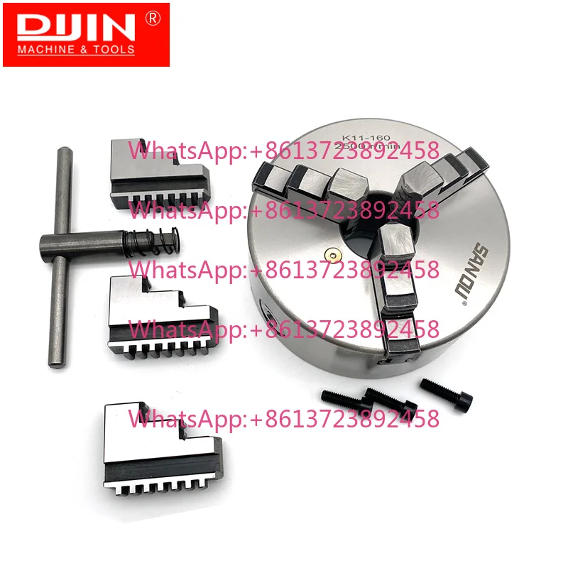 K11-160 Manual Lathe Chuck 3 Jaw Self Centering 160mm K11 Series Jaws with Hardened Steel and Cast Iron 0.05mm Accuracy