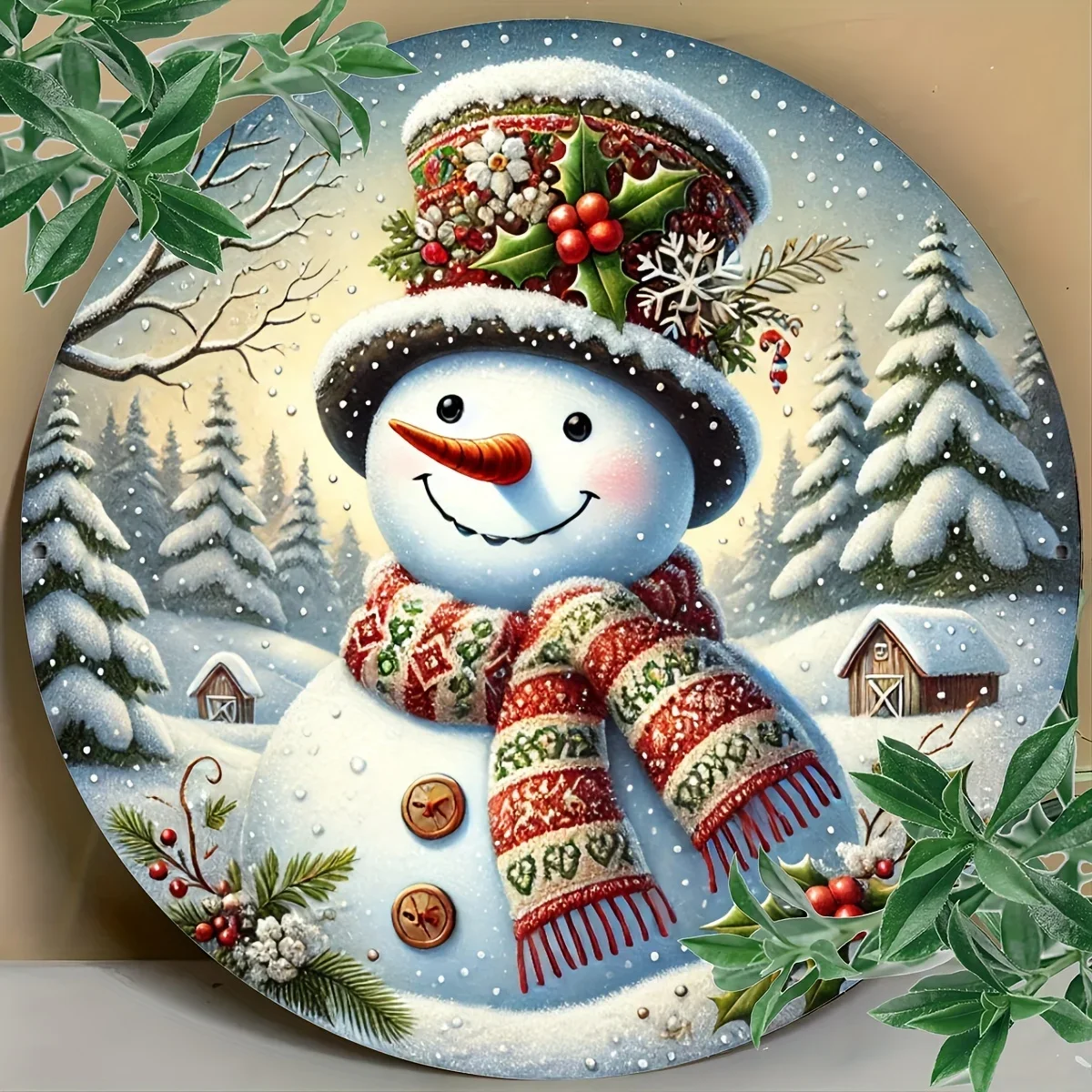 Lavender Snowman Wreath Aluminum Sign - Christmas & Winter Decor, Durable Metal Craft