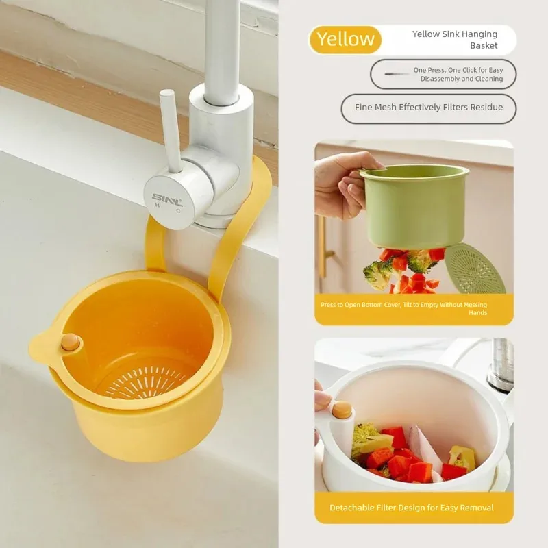 Sink Hanging Strainer Basket Detachable Openable Bottom Cover Kitchen Garbage Multifunctional Quickly Drain