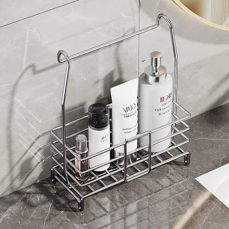 Estante colgante para ducha, estante de almacenamiento de champú para baño de acero inoxidable, carrito de ducha sin taladro, estante colgante para cesta de baño para el hogar