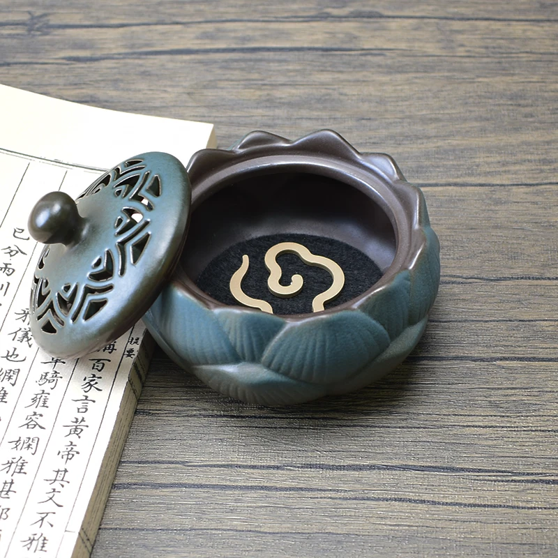Ceramic Lotus Incense Burner Creative Retro Zen Aroma Diffuser Household Indoor Sandalwood Incense Burner Decoration