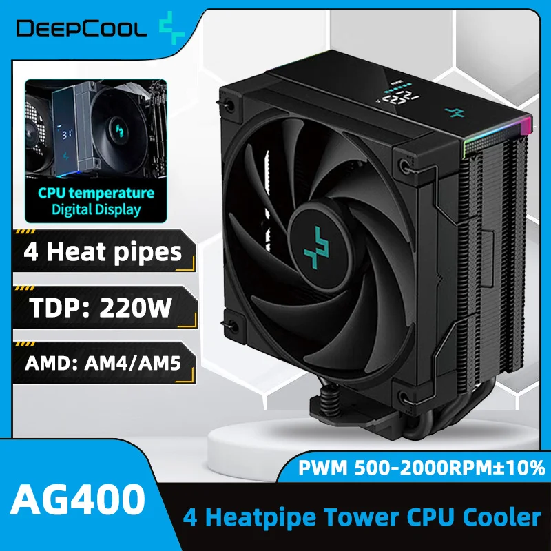 

DeepCool AK400 CPU Cooler 4 Heat Pipe Digital Display Tower Radiator 120mm 4-pin PWM Air-cooler For LGA1700/1200 115X AM4 AM5