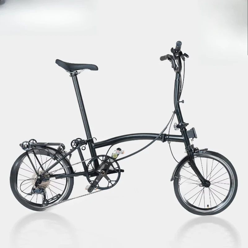 Matte Black R9 Max Triple Folding Bike Adult Ultra Light Portable Retro 9 Speed 16 Inch Bike
