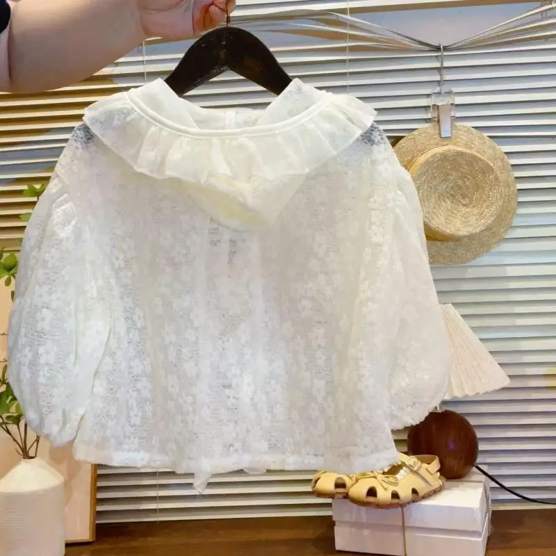 Girls Sunscreen Clothes 2026 Summer Thin Girls Flower Embroidered Sunscreen Coat Breathable UV Resistant Hooded Jacket