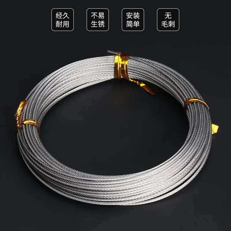 50M/100M 304 Stainless Steel Wire Rope Soft Fishing Lifting Cable 7*7 Clothesline 1mm/ 1.5mm/2mm