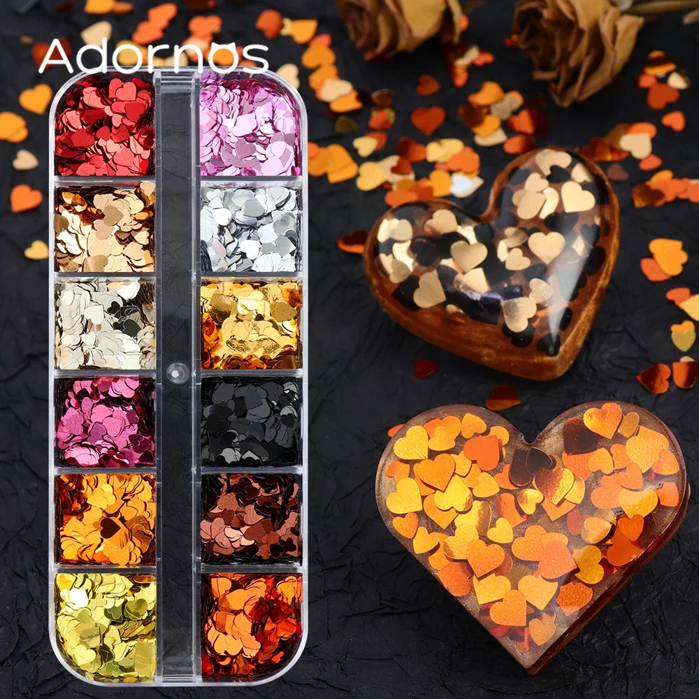 Walentynki Nail Art Glitter Flakes Love Heart Sequins Metallic Color Manicure Decoration Akcesoria do paznokci Romantyczny design