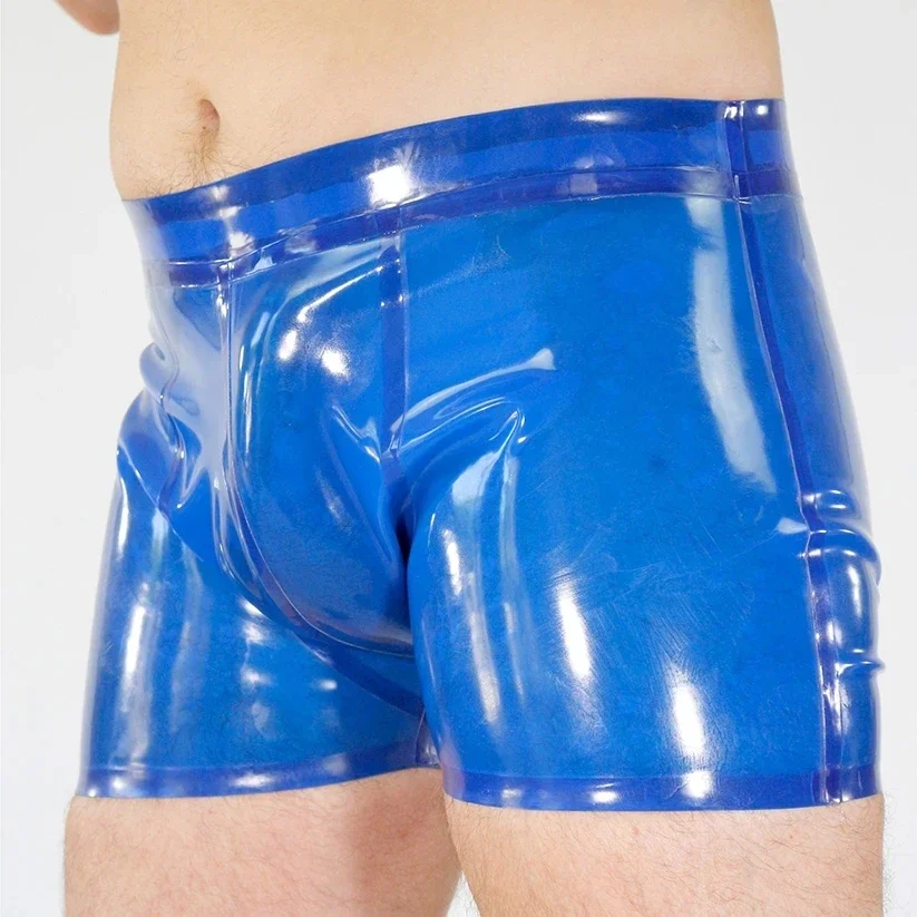 Sexy Natural Latex Men Boxer Clear Blue Rubber Shorts Underwear Tailored Made Handmade Costumes