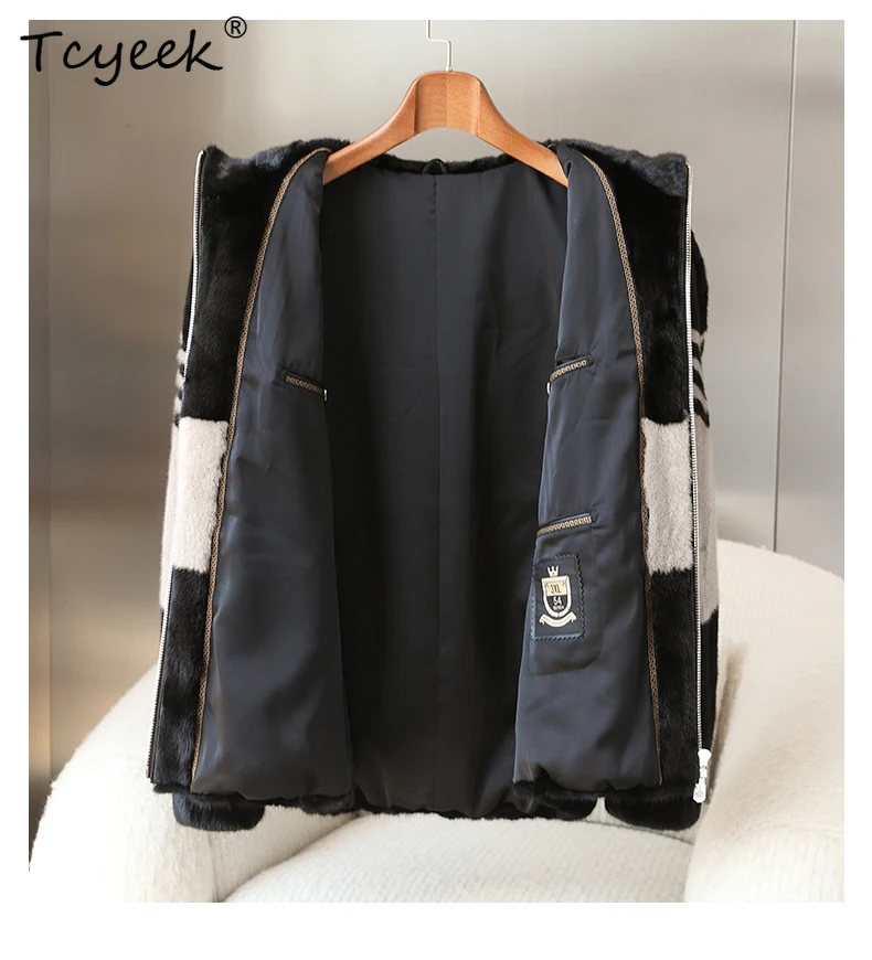 Tcyeek luxo natural casaco de pele de vison dos homens roupas de inverno inteiro vison casacos dos homens jaqueta de pele real novo em casacos com capuz Куртка muжannt