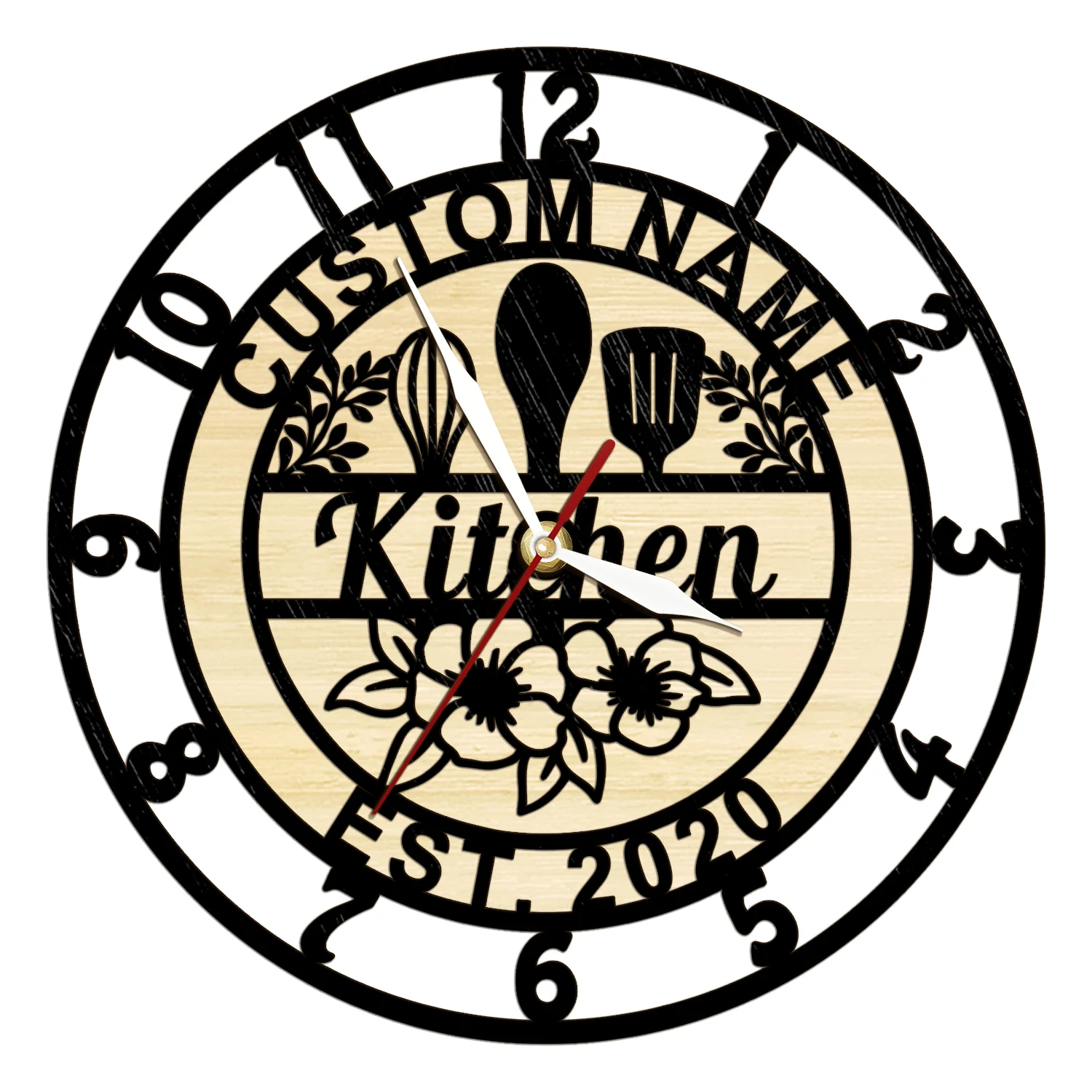 Mom'S Home Cooking - Personalizowany Zegar Ścienny z Drewna do