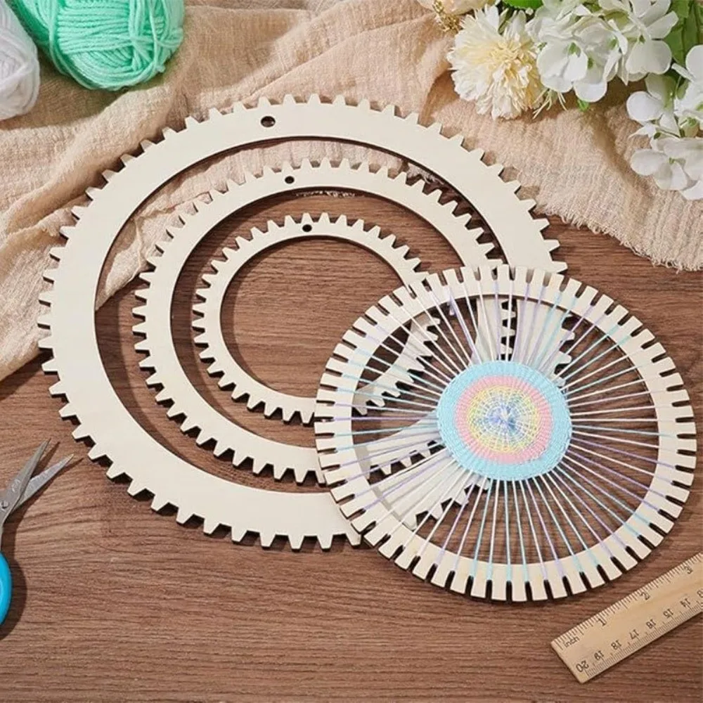 Versatile Wooden Weaving Loom Kit Traditional Art Crafts Circular Gear Weaving Modular Design Weaving Comb