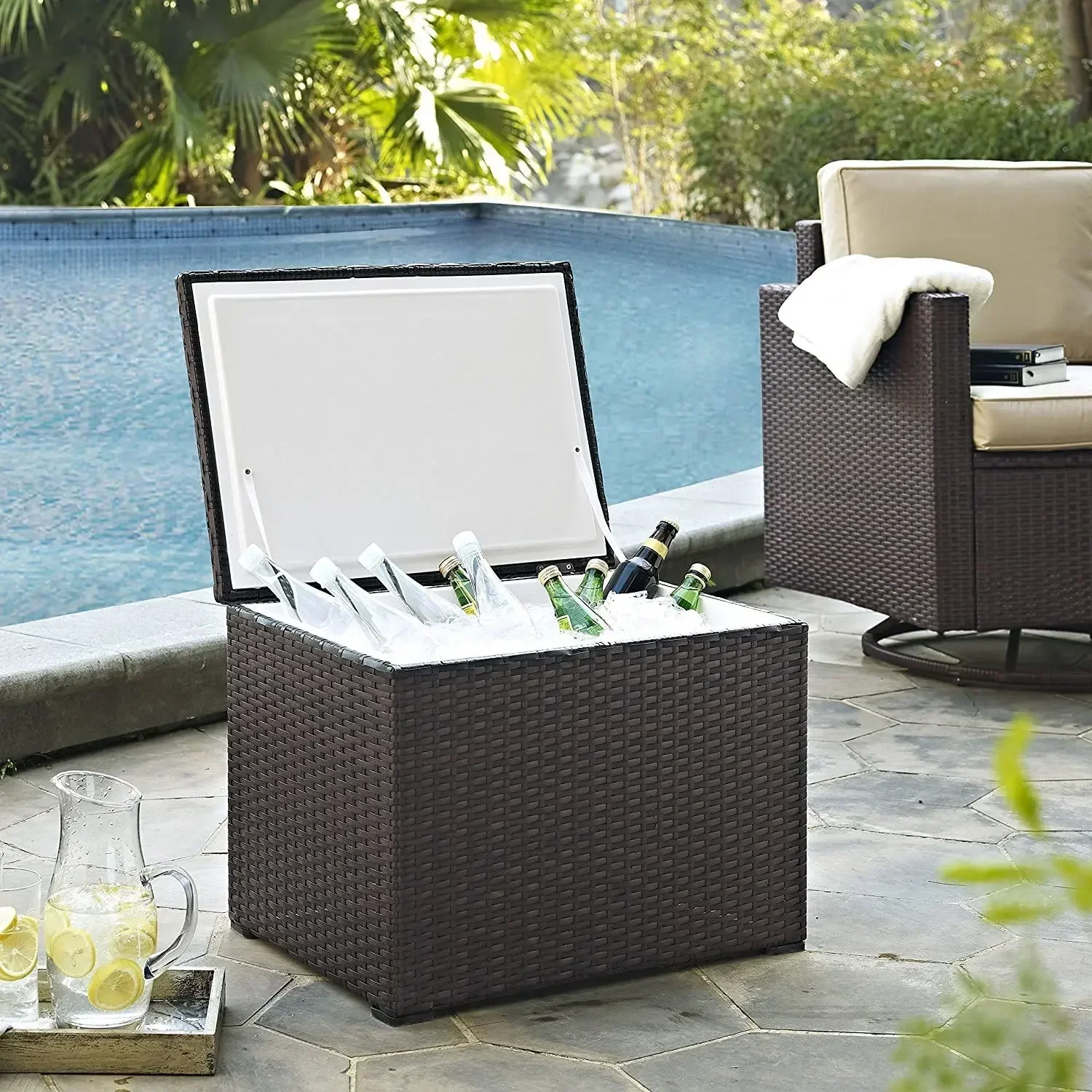 Crosley Furniture Palm Harbor Outdoor Wicker 60-Quart Cooler - Brown