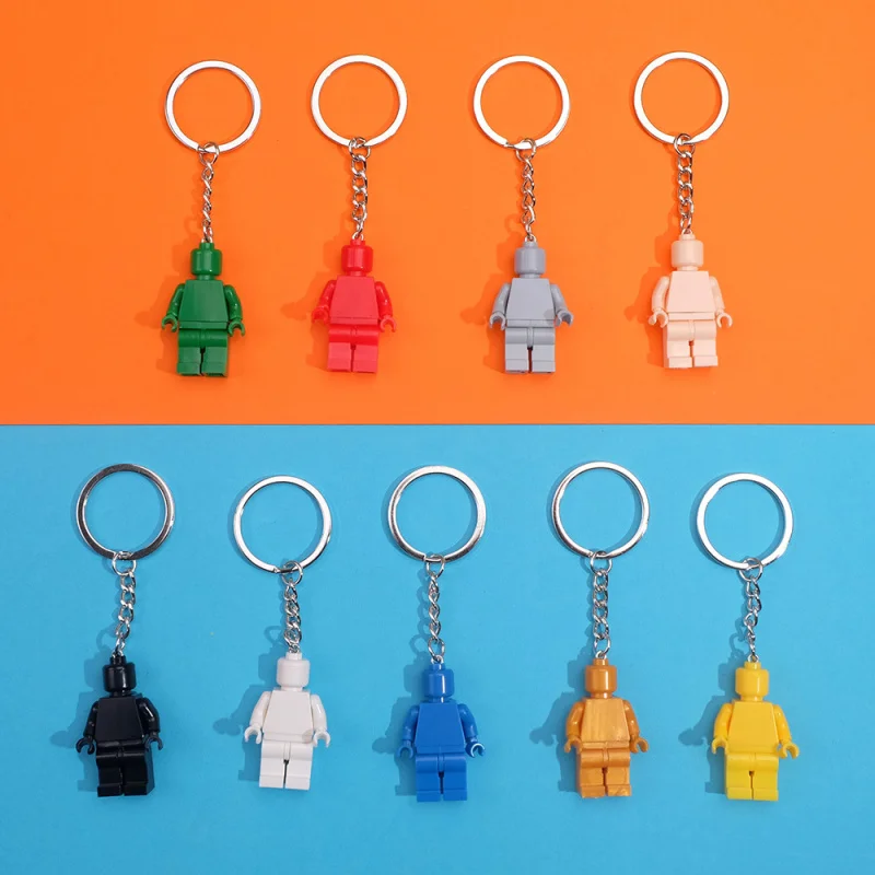 Cute Creative Rainbow Color Building Blocks Doll Keychain Ring Chain Pendant Foreign Trade Cross-Border Student Activity Gift Wh