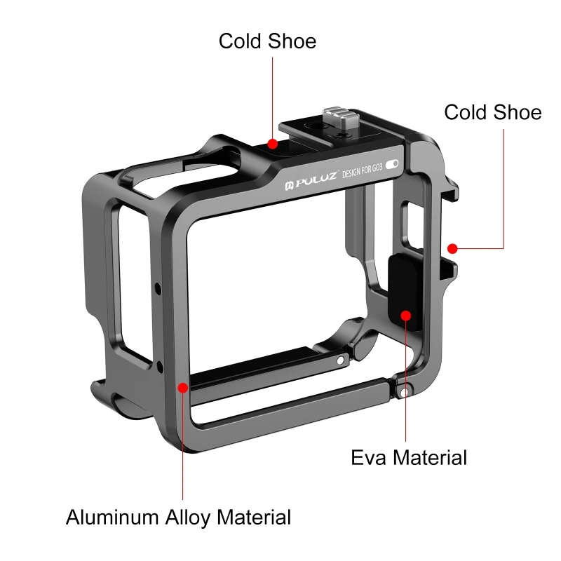 PULUZ-Double Cold Shoe Camera Cage para Insta360 GO 3, Action Battery Case, Alloy, Protective Expansion Frame