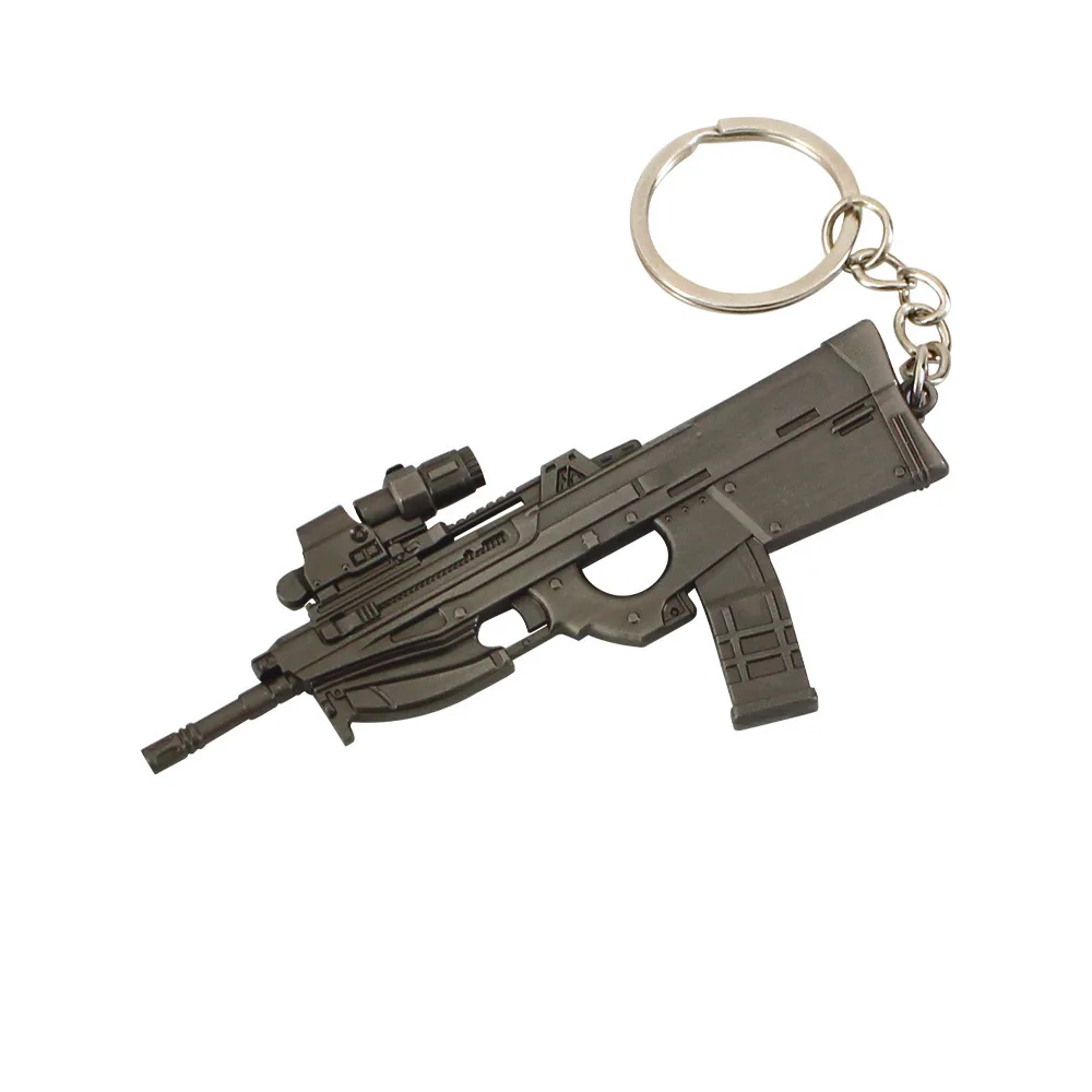 Mini Gun Keychains Arena Breakout Game Peripherals F2000 Assault Small Gun Model 9cm Alloy Keychain Pendant Weapon Collection