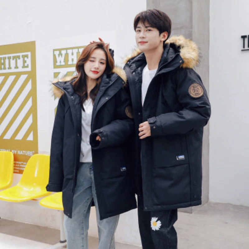 Men's Winter Medium Long Hooded Down Jacket Korean Version of The Trend White Duck Down Winter Warm Coat Casual Daily Warm Coat
