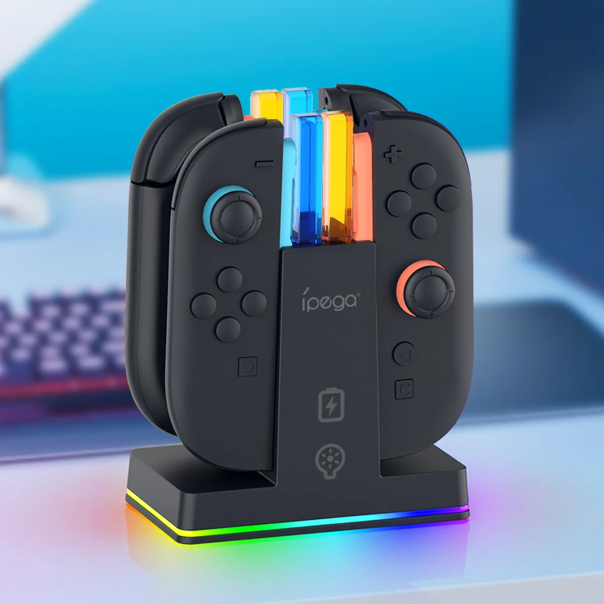 Station de chargement IPEGA Quad SW2085 pour Switch 2, Station de recharge avec commande tactile, éclairage RVB et affichage de l'état en temps réel