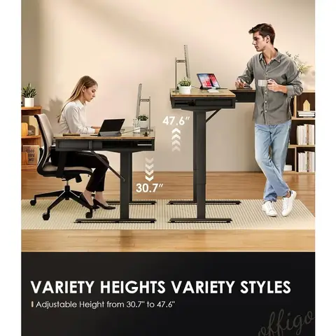L Shaped Electric Standing Desk with Drawers, Height Adjustable Large Desk with Power Outlets, Sit Stand Table,