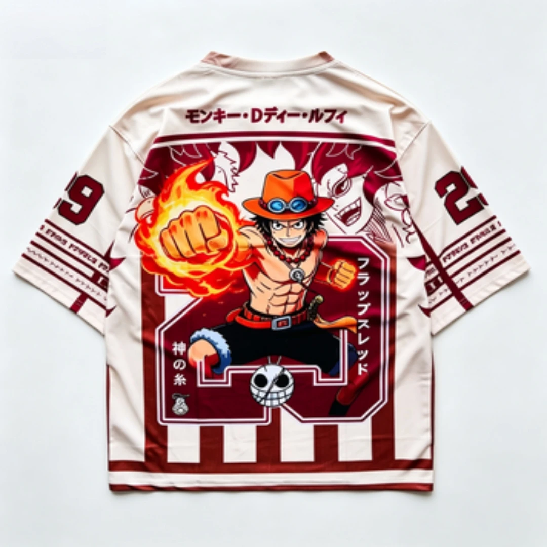 One Piece Ace Cream Wine Red V-neck Mesh Fire Fist No. 29 Skull Logo Graphic Sports Loose Casual Jersey
