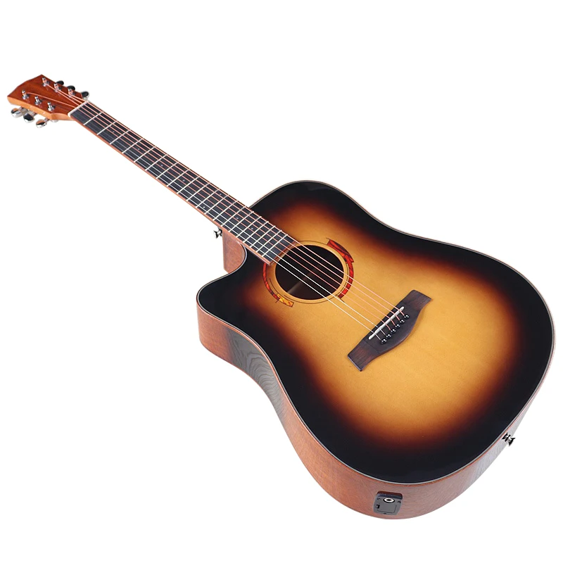 Sunburst Color Left Hand 41 Inch Acoustic Guitar Spruce Top Sapele Back&side High Gloss Finish 6 Strings with Red Pickguard