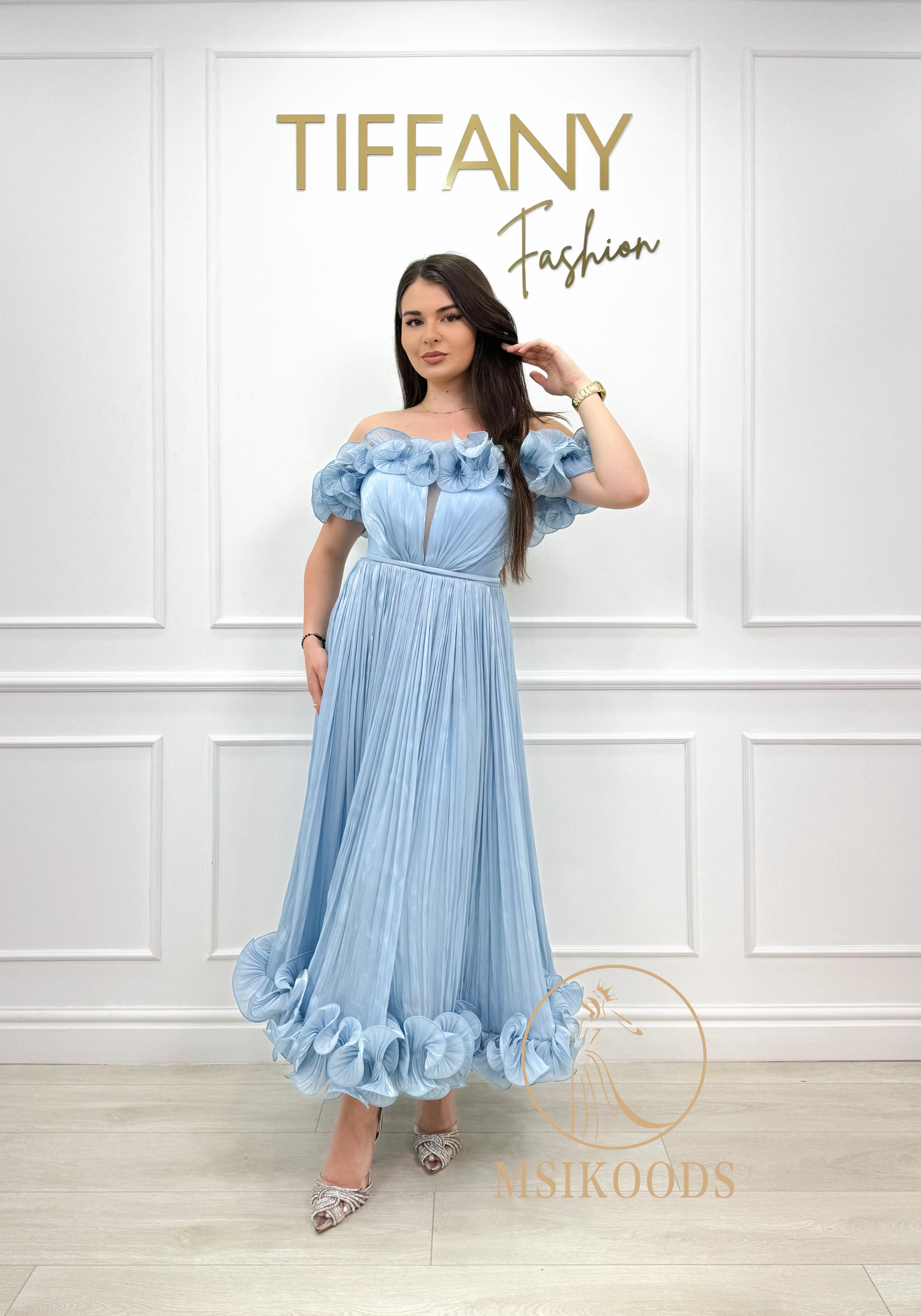 Sukienki wieczorowe Msikoods dla kobiet na przyjęcie urodzinowe Luksusowe sukienki 2025 dla nastolatek z odkrytymi ramionami, kwiatowe, z falbanami, na studniówkę, szyte na miarę