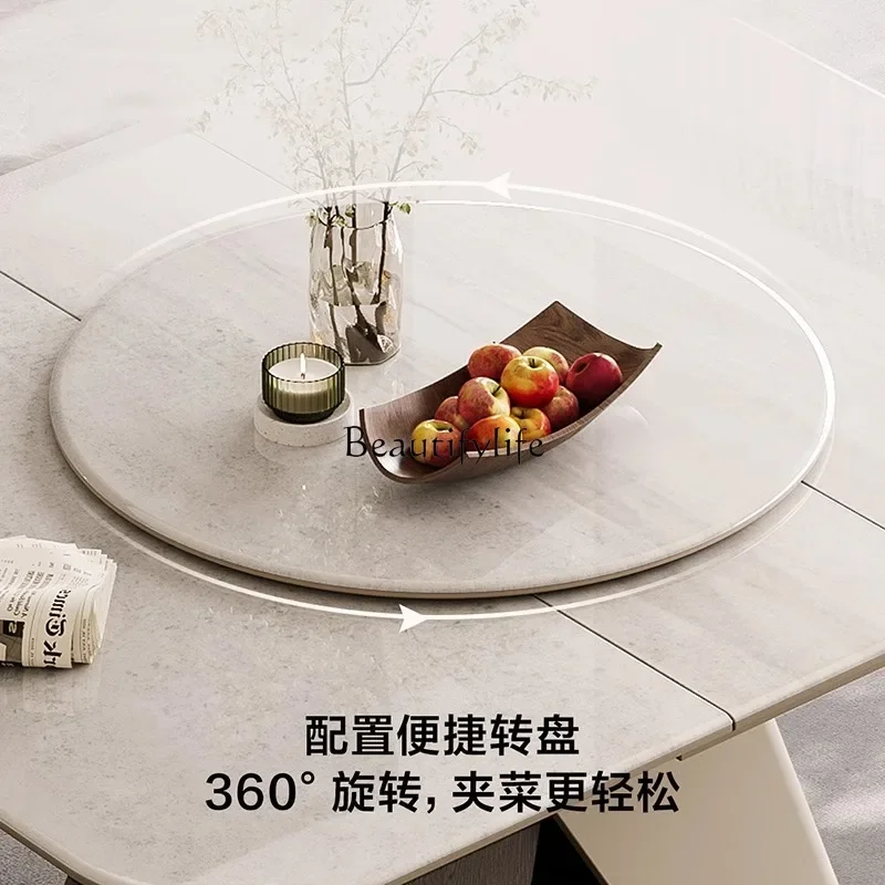 

yj5 Modern simple living room household microcrystalline stone dining table retractable with turntable 6 to 8 people small apart