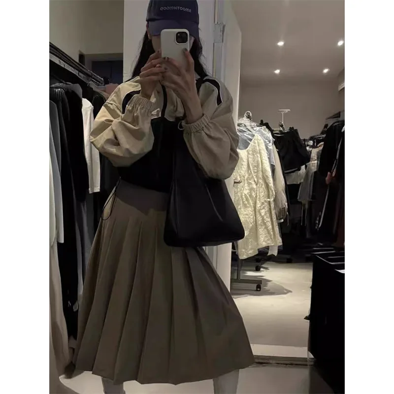 Smoothmood H26 Autumn East Gate Retro Casual  Color A-Line Embroidered Pleated Skirt Half-length Korean Style Long Skirt