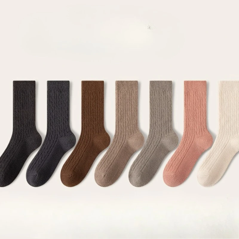 

7 пар новых зимних носков, модные универсальные женские утолщенные теплые носки, однотонные термоноски среднего размера ﻿