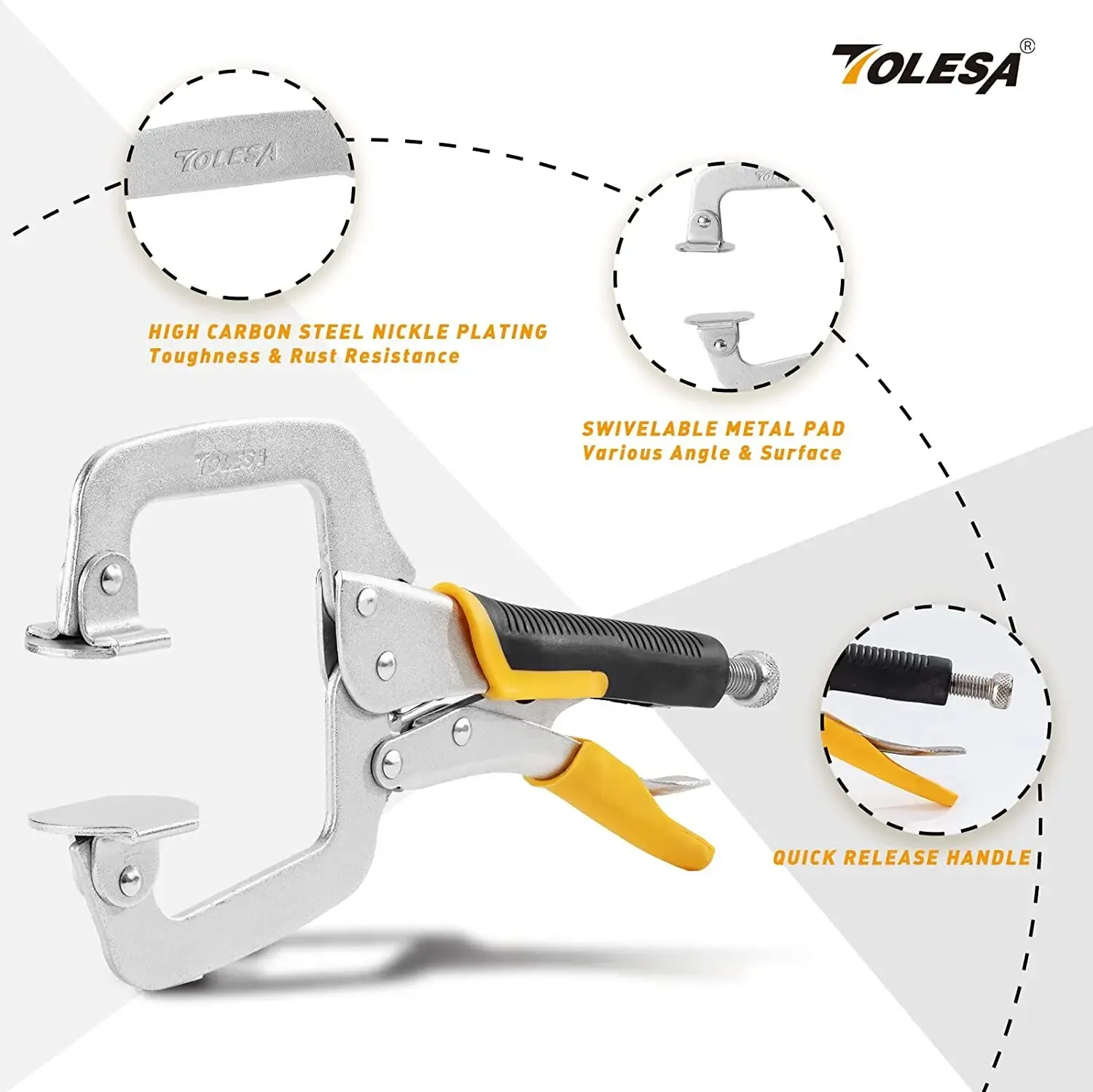 TOLESA 2PCS C Clamp Metal Face Clamps for Woodworking 9”/11” Heavy Duty Welding Clamps for Pocket Hole Joinery Cabinet Carpent