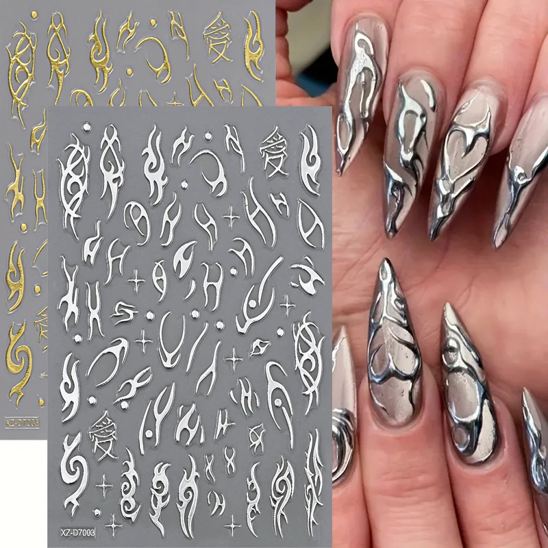 1 قطعة الذهب والفضة كول الطوطم فاينز مسمار الفن ملصقات Y2K الشرير القوطية لهب مسمار المتزلجون غير النظامية خطوط فاتنة المشارب مسمار العرض *