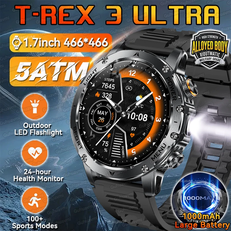 

2025 1000mAh Super Capacity Battery Adult Men Smart Watch 466*466 AMOLED Display Waterproof Outdoor Sports Military Smartwatches