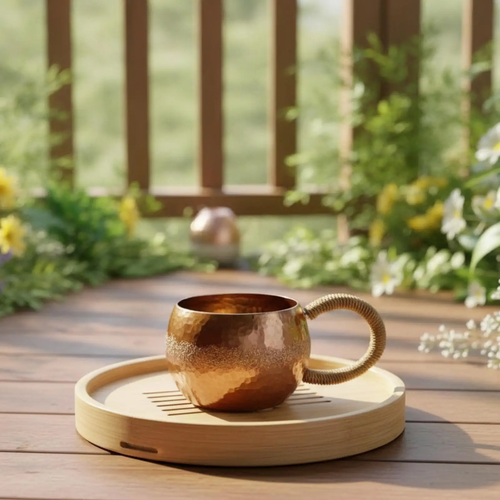 Rustic Copper Drinking Cup Hammered Uneven Texture with Loop Handle for Tea and Water