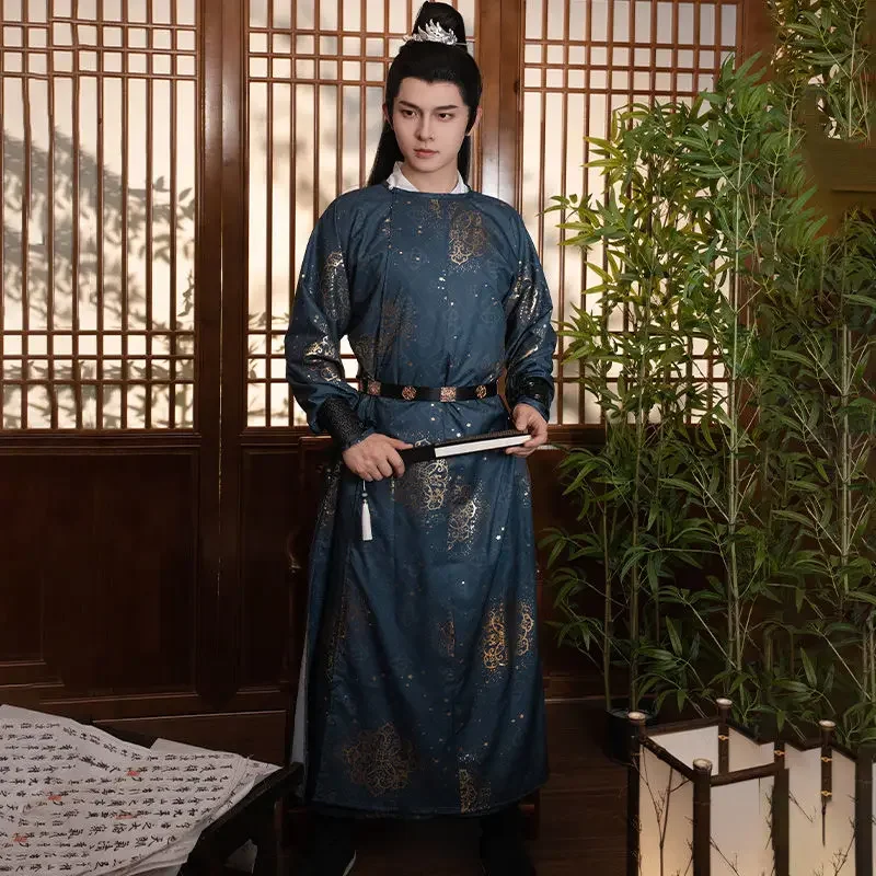 Hanfu 고대 중국 전통 코스튬 원피스, 크로스 칼라, 허리 길이 인쇄 코스튬 남성용