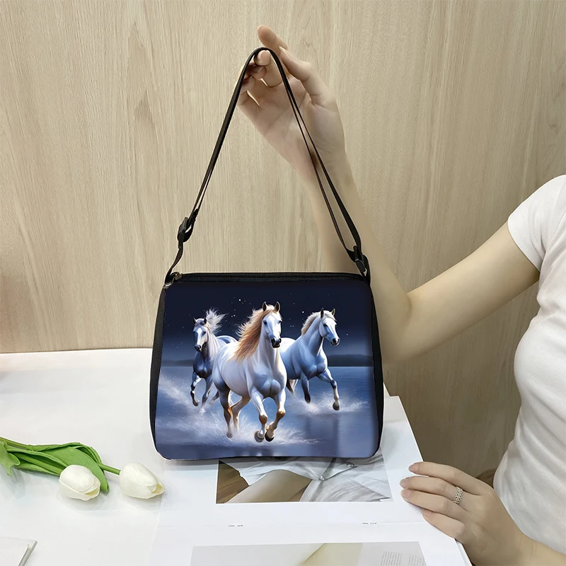 3D Print Beautiful Running Horse Shoulder Bags Galloping Pony Girls Handbag for Travel Phone Key Wallet Holder Crossbody Bag