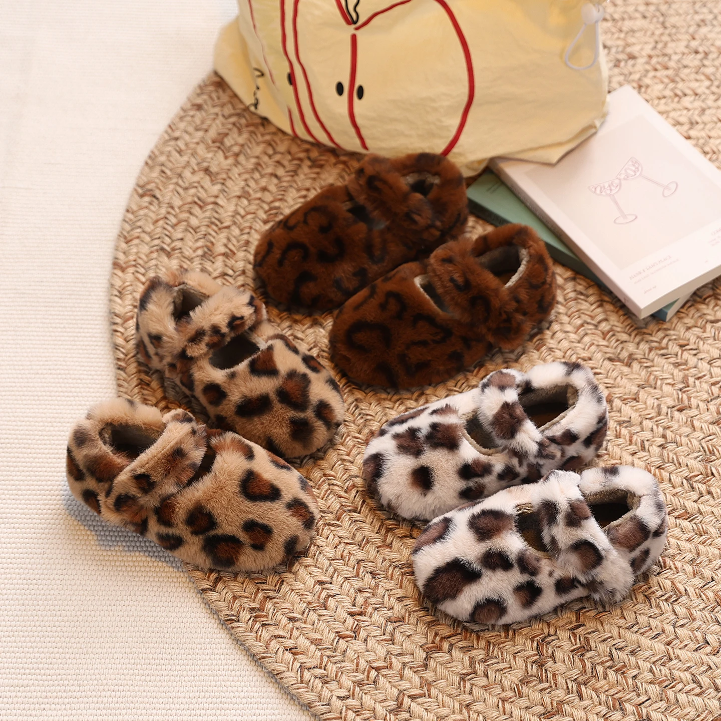 Winter Boys Girl's Shoes Leopard Plush Fuzzy Chic Kid's Flat Shoe Solid Colors Anti-slip Daily Versatile Warm Children Shoes