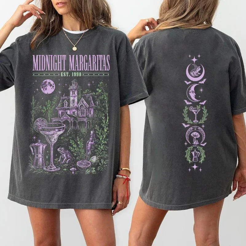 Retro Midnight Margarita Shirt Practical Magic Witch Style T-shirt Retro Halloween Retro Genjuku Style Unisex Cotton T-shirt