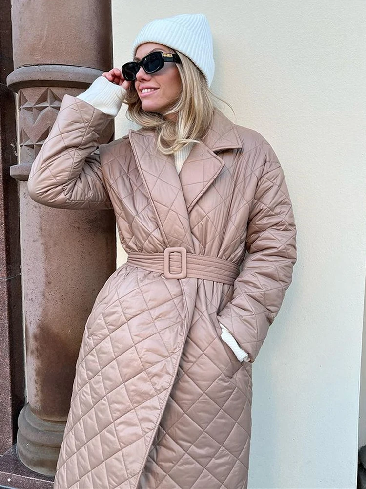 Fall Winter Long Sleeve Parkas Quilted Coats and Jackets for Women Warm Belt Trench Coat Warm Down Jackets Clothes Winter