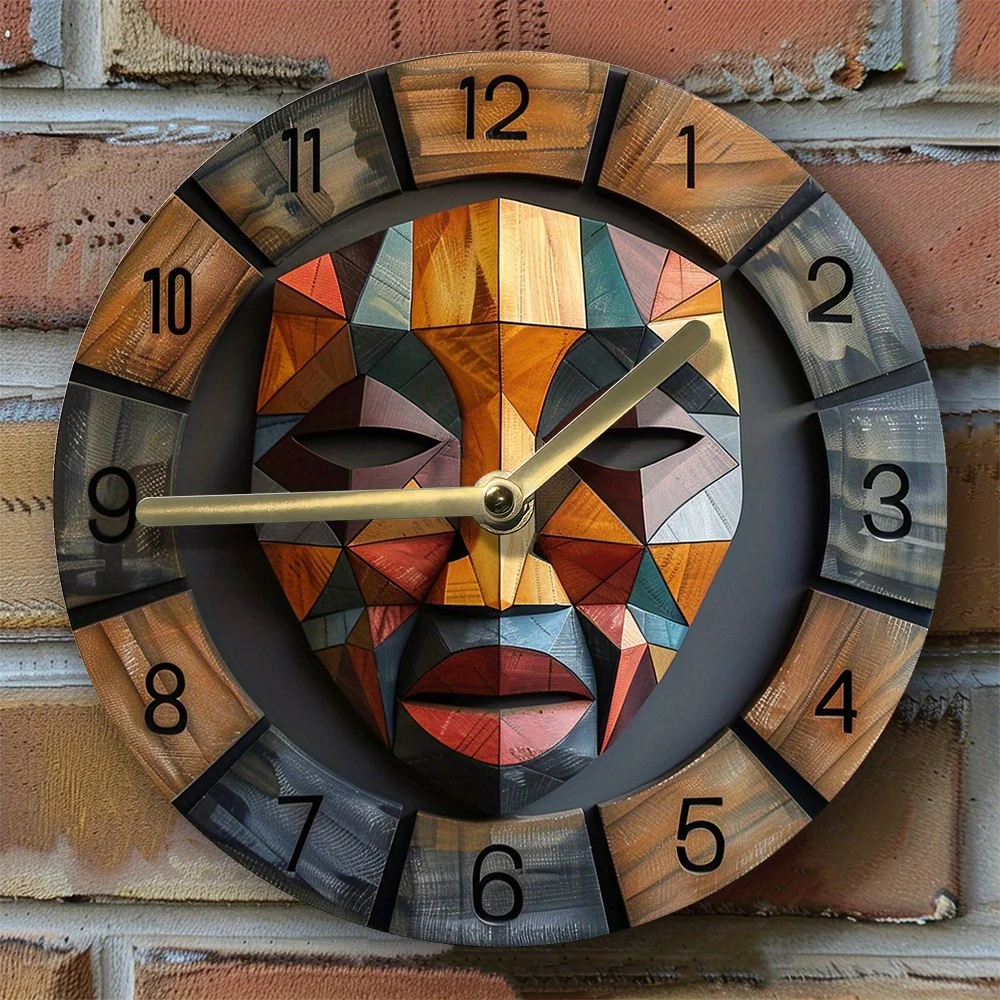 Aluminum Wall Clock With African Mask Design - Diy, Spring & Easter Decor For Entrance digital wall clock modern design