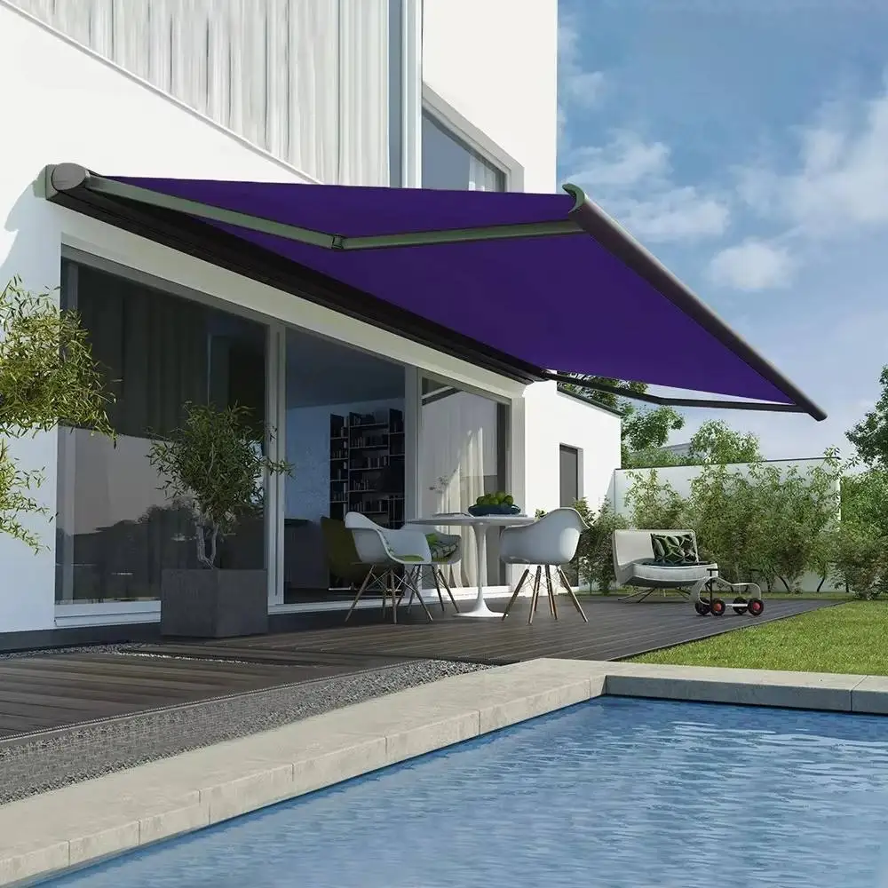 Villa Installed Against The Wall Retractable Intelligent Sunshade Waterproof Fabric Aluminum Frame Canopy Easy To Install Awning