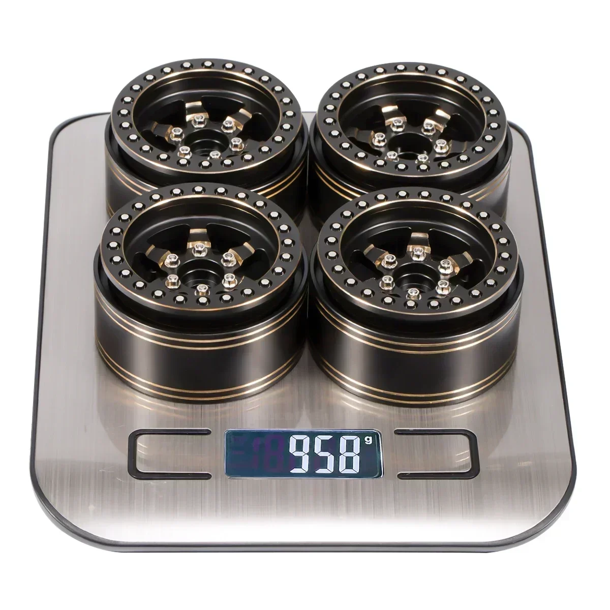 HooCrawler Heavy Brass 1.9\'\' Wheels Rim with Scale Beadlock Hardware for 1/10 RC Crawler TRX4 Capra SCX10 D90 VS4-10 Gen8 CC01